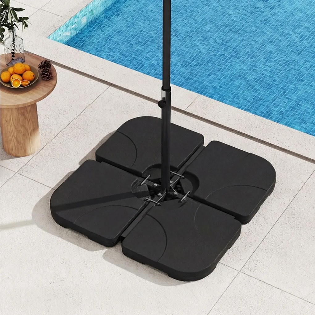 Base para guarda-sol, 4 peças, para encher com água ou areia, alças de transporte, 74 kg, quadrada, guarda-sol com saliência, para pátio, jardim, terr