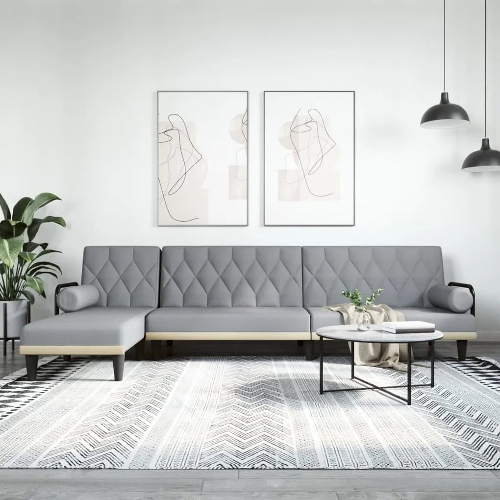 vidaXL Sofá-cama em forma de L 260x140x70 cm tecido cinzento-claro