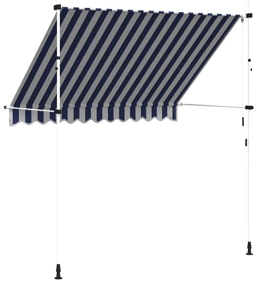 Toldo retrátil manual 250 cm riscas azuis e brancas
