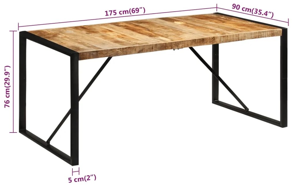 Mesa de jantar 175x90x76 cm madeira de mangueira maciça áspera