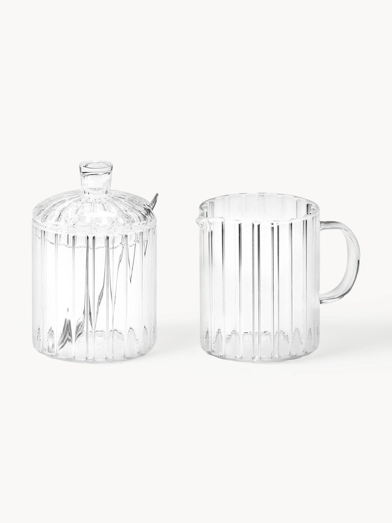Jarro de leite e açucareiro de vidro Brilia, conjunto de 3