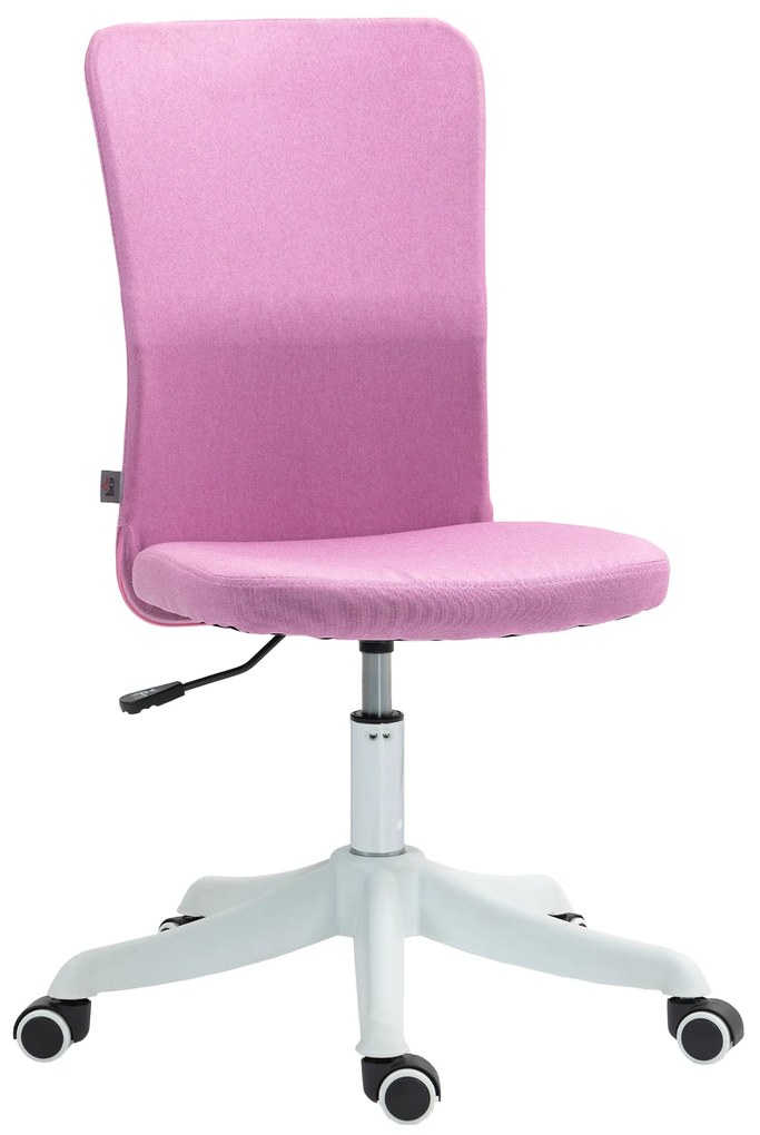 HOMCOM Cadeira Escritório sem Apoio para os Braços Estofada em Linho Sintético com Altura Ajustável 53x43x85-93 cm Rosa | Aosom Portugal