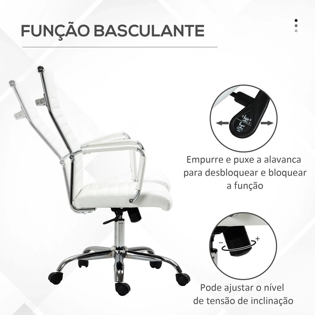 Cadeira de Escritório Ergonómica Giratória 360° Basculante com Altura Ajustável 54x62x104-114 cm Branco