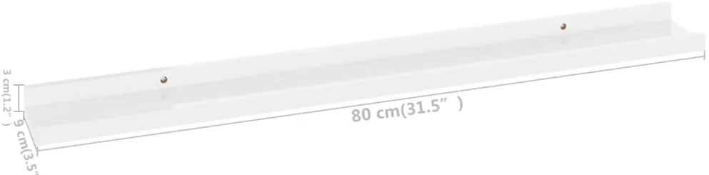 Prateleiras de parede 2 pcs 80x9x3 cm branco brilhante