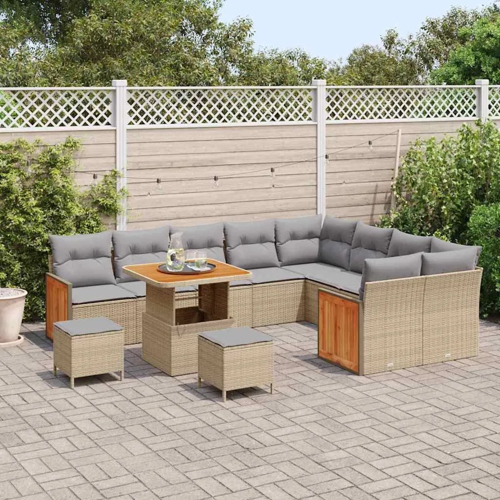 Conjunto de Sofás de Jardim vidaXL de 12 peças com Almofadas Bege Ratt