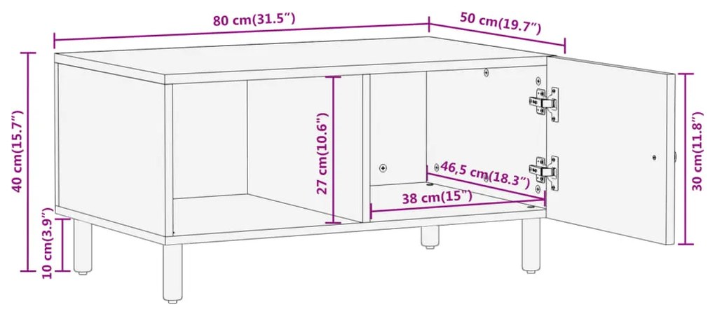 Mesa de centro 80x50x40 cm madeira de mangueira maciça