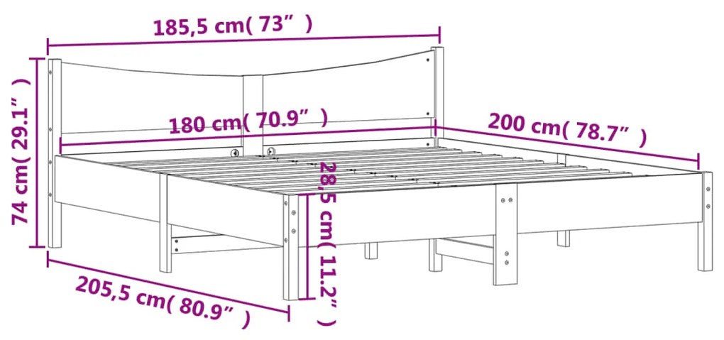 Estrutura de cama com cabeceira 180x200 cm pinho maciço