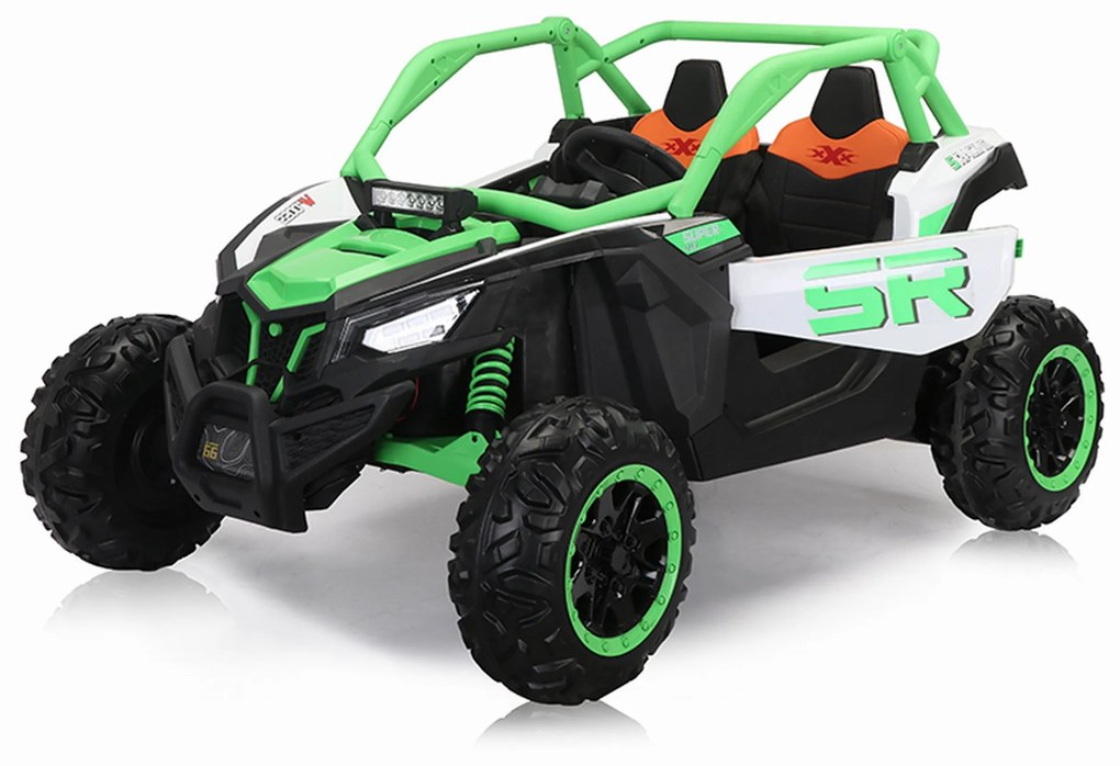 Carro elétrico para Crianças 24V 4x4 2 Lugares Buggy SR SUPER 66 Rodas de espuma EVA, Assento Couro Verde