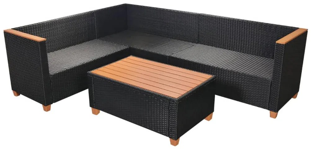 4 pcs conjunto lounge de jardim c/ almofadões vime PE preto