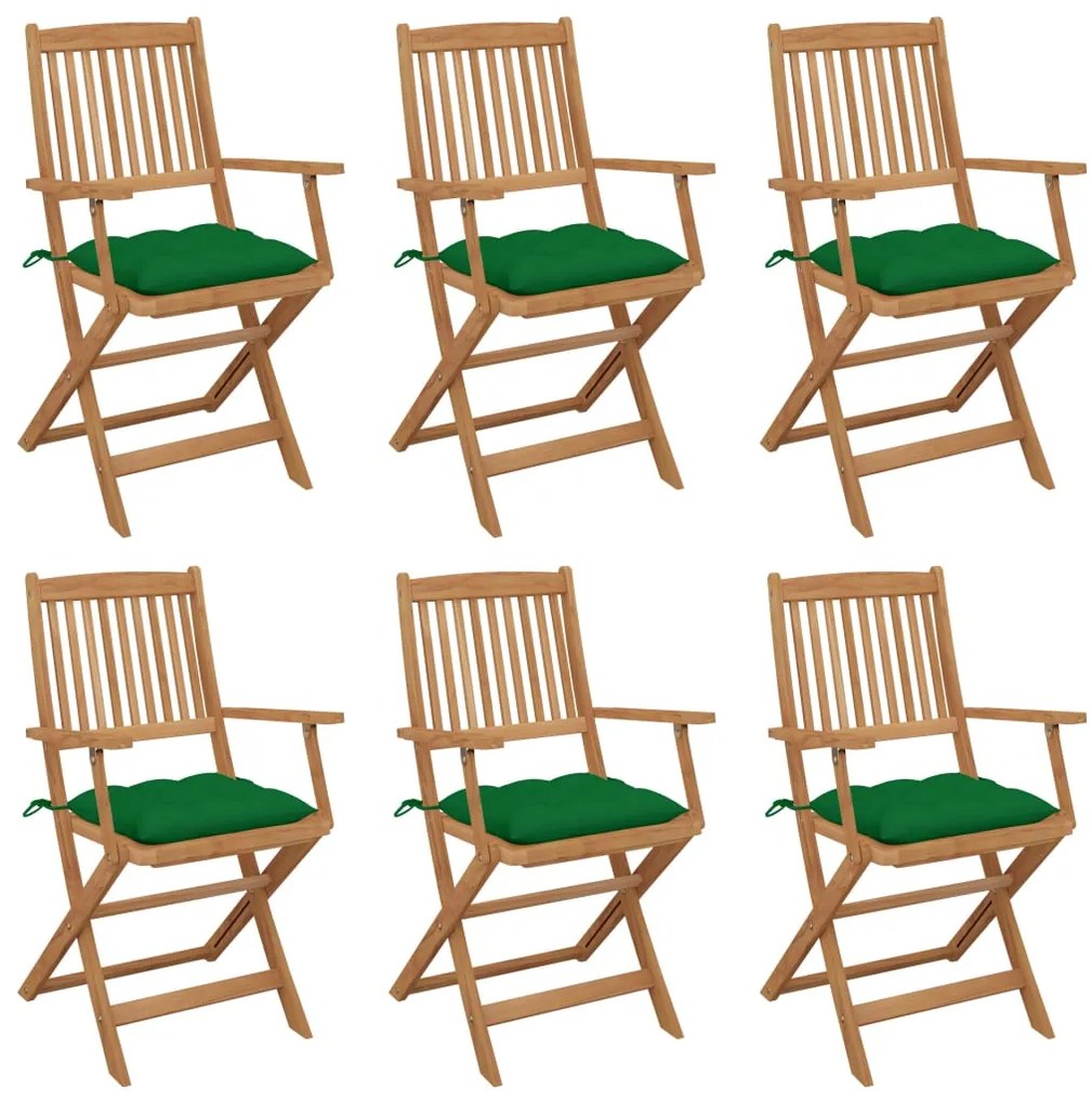 vidaXL Cadeiras de jardim dobráveis c/ almofadões 6 pcs acácia maciça