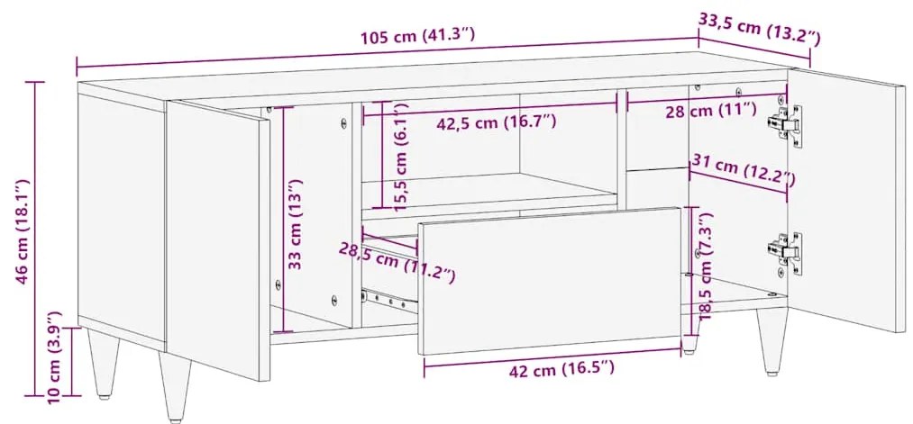Móvel TV cinzento claro 105x33,5x46 cm madeira mangueira maciça