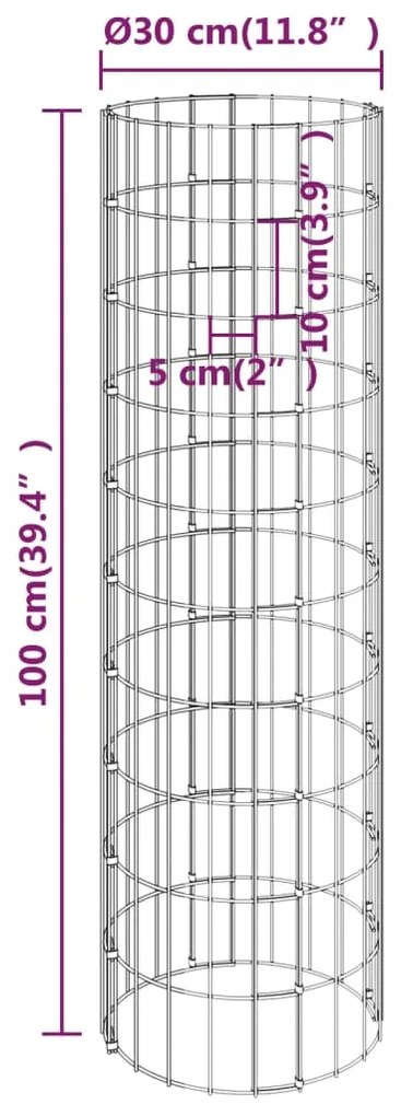 Canteiro elevado/cesto gabião circular 3pcs Ø30x100cm aço galv.