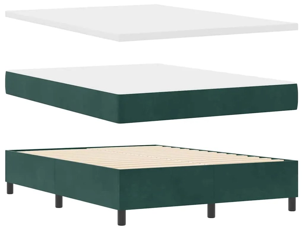 Cama Box Spring vidaXL com Colchão e LED Verde Escuro 140x200 cm Velud