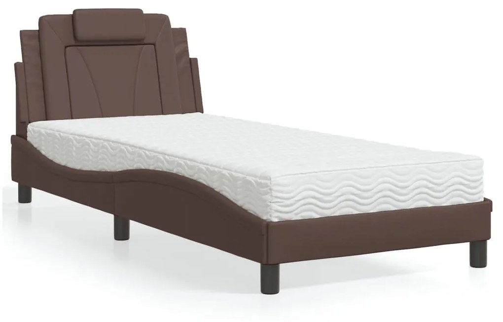 Cama com colchão 90x200 cm couro artificial castanho