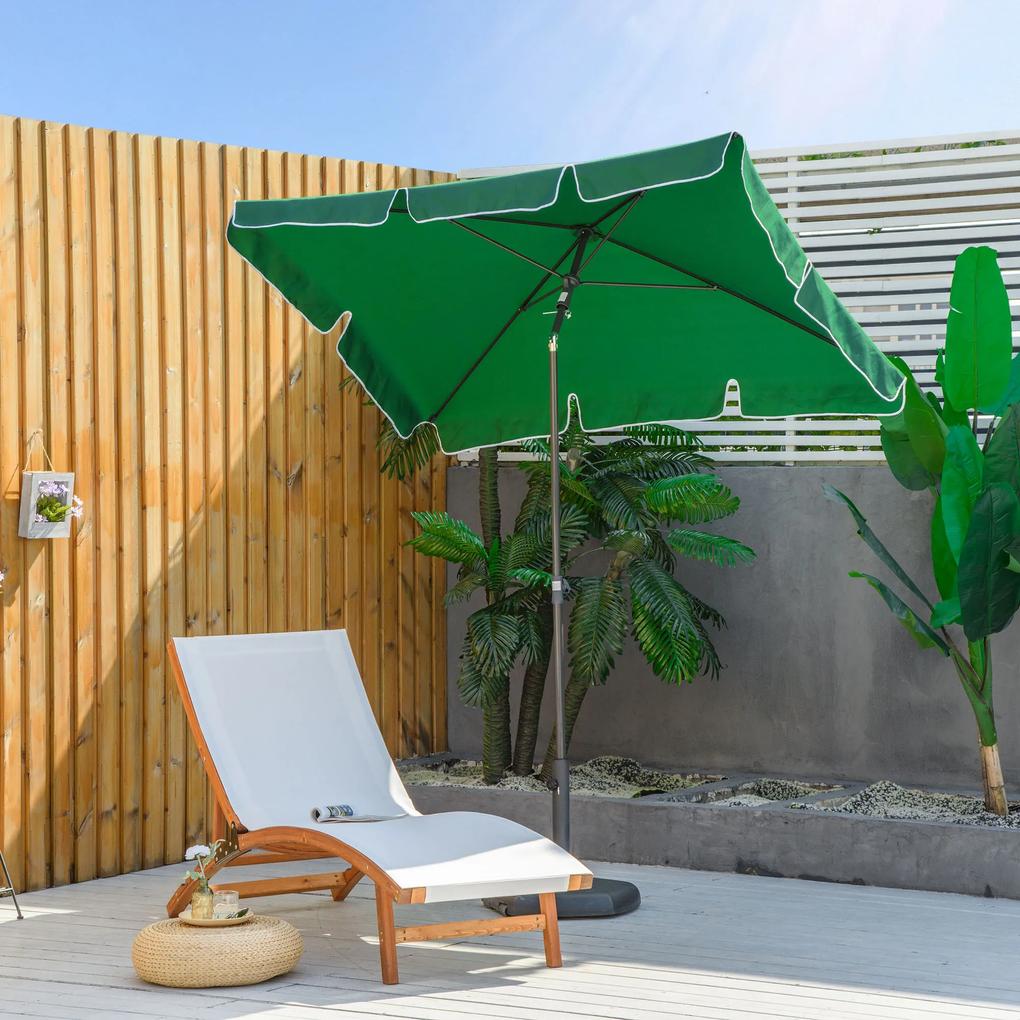 Chapéu de Sol Retangular de Jardim 198x130x240cm Chapéu de Sol de Alumínio com Função de Inclinação para Terraço Pátio Exterior Verde