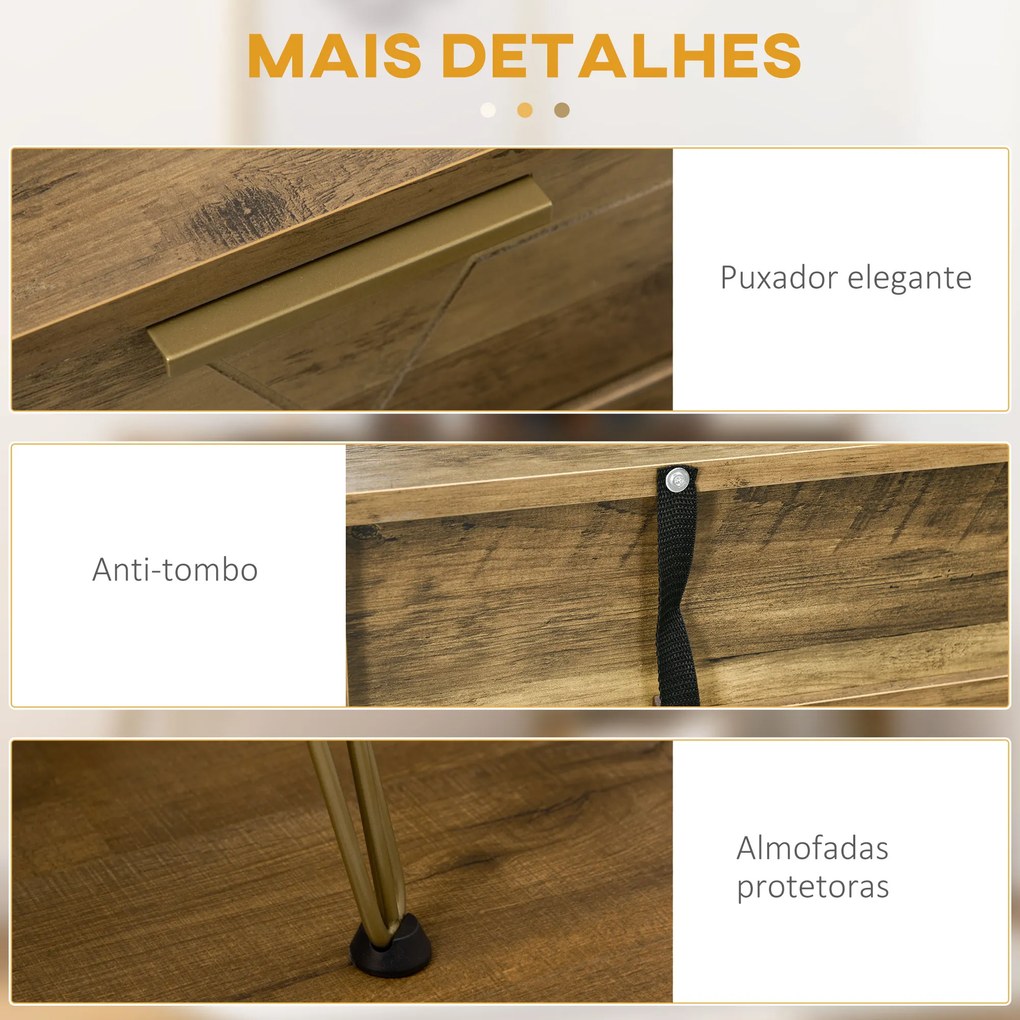 HOMCOM Consola Móvel de Entrada com 2 Gavetas Prateleira Aberta e Pés de Aço para Sala de Estar Corredor Estilo Moderno 120x29x79cm Madeira e Bronze