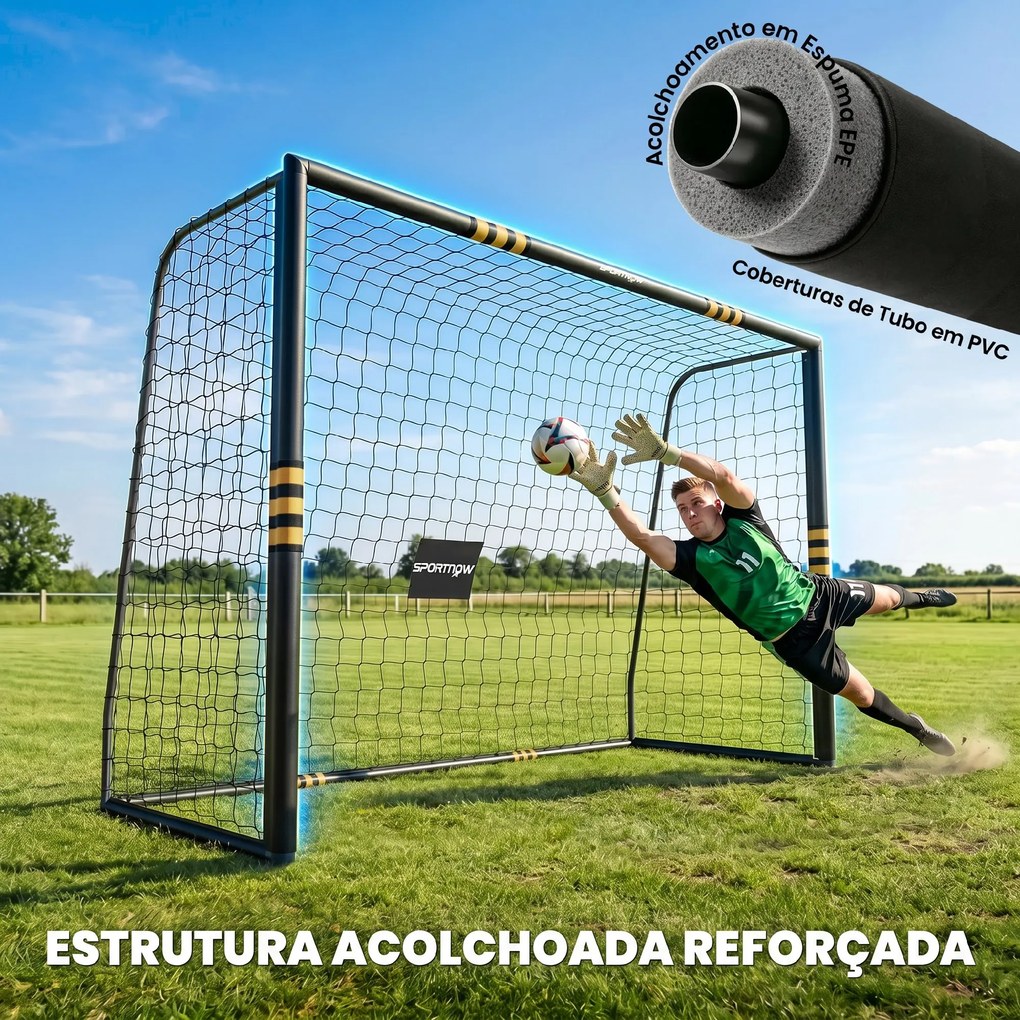 Baliza de Futebol para Jardim 300x120x200 cm com Rede, Estrutura Metálica e Proteção Acolchoada EPE, Preto e Amarelo