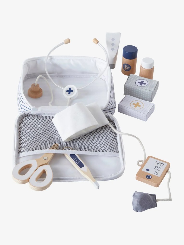 Agora -15%: Conjunto de médico para boneca, em madeira branco