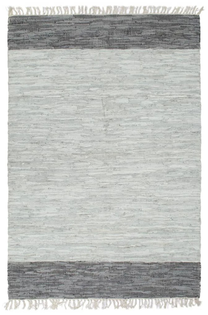 vidaXL Tapete chindi tecido à mão couro 80x160 cm cinzento