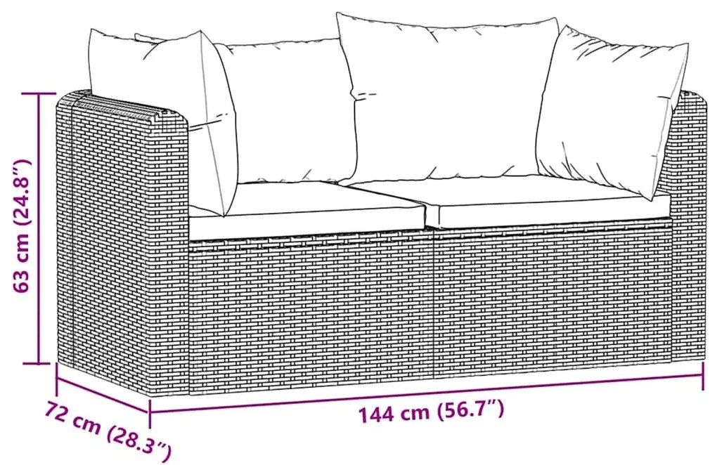 2 pcs conjunto sofás de jardim c/ almofadões vime PE preto