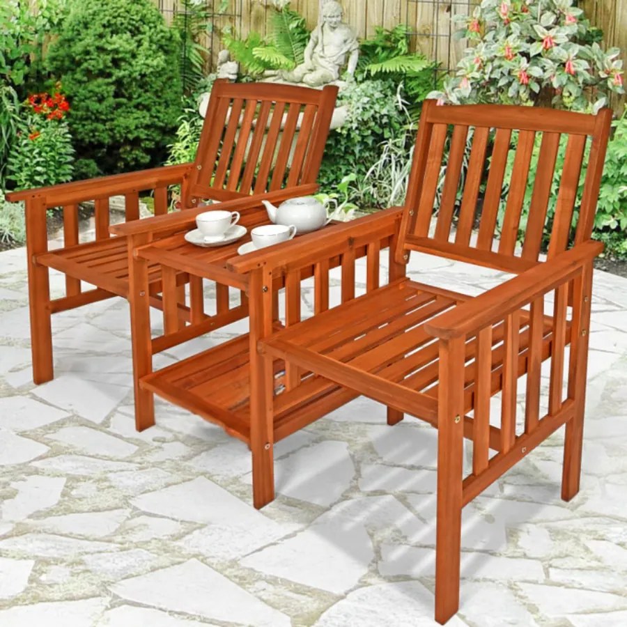 Banco de jardim em madeira de acácia com mesa 164 x 63 x 91 cm Castanho