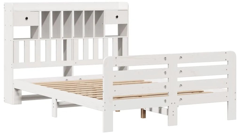 Cama com estante sem colchão 140x190 cm pinho maciço branco