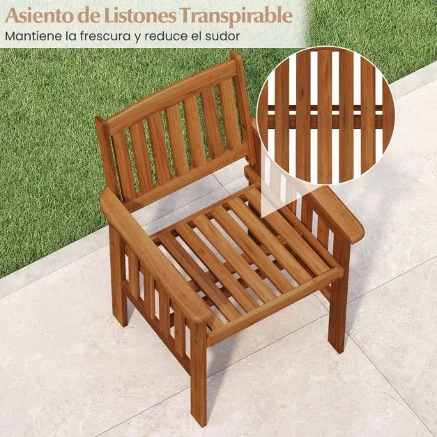 Conjunto de 2 cadeiras de jardim para exterior em madeira maciça, com encosto inclinado e assento em ripas, para varanda, pátio, terraço ou piscina Na