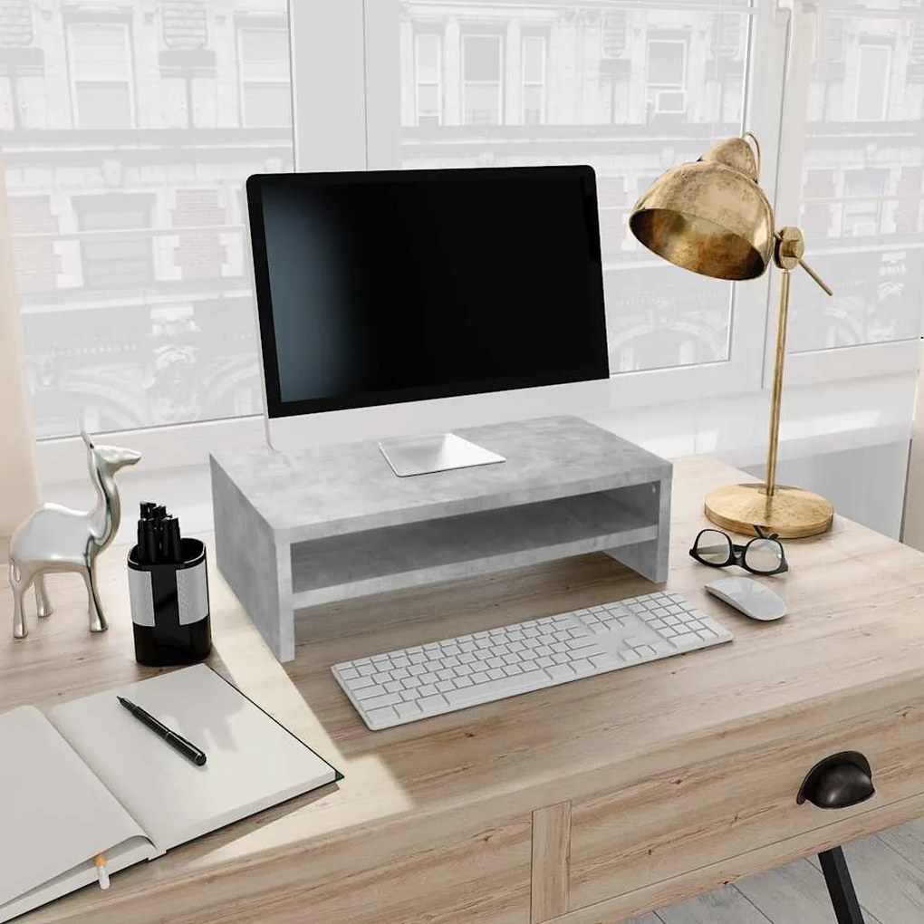 Suporte para monitor derivados de madeira cinzento cimento