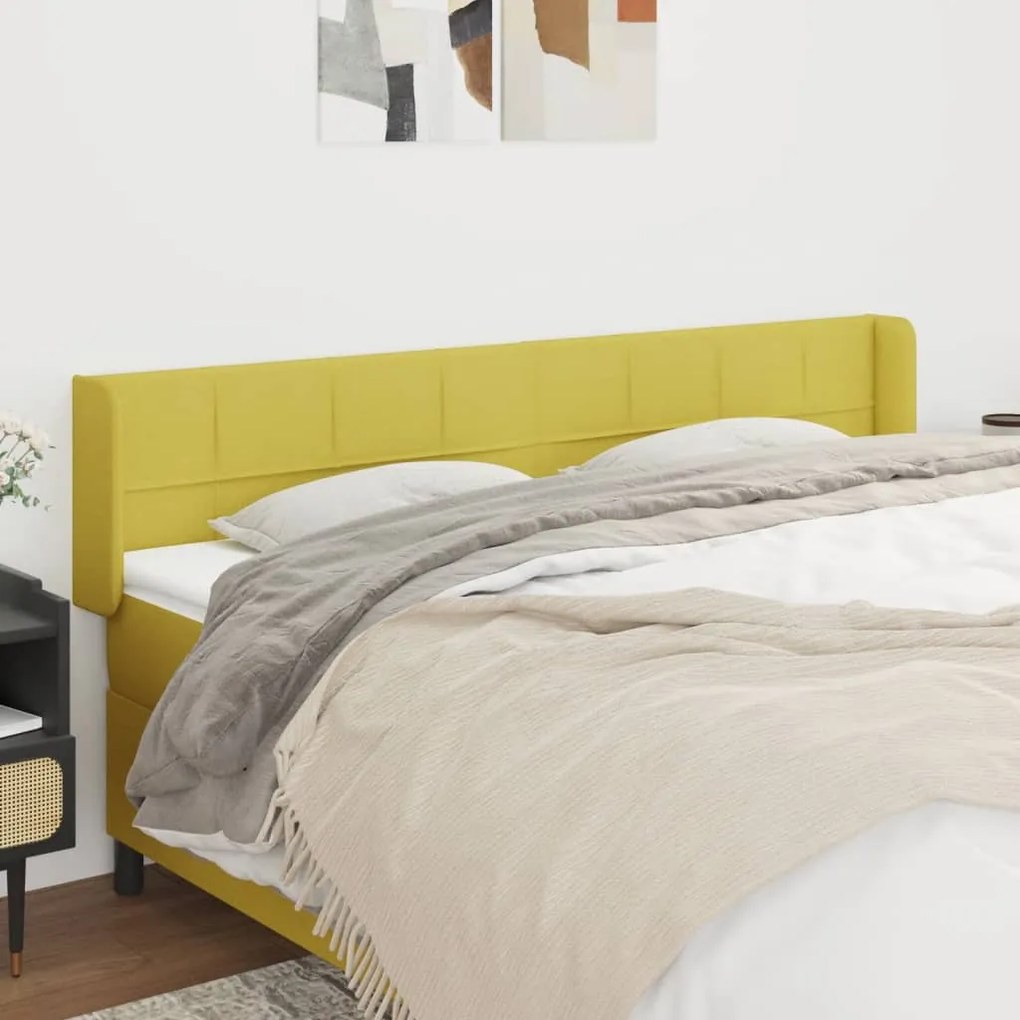 vidaXL Cabeceira de cama c/ abas tecido 163x16x78/88 cm verde