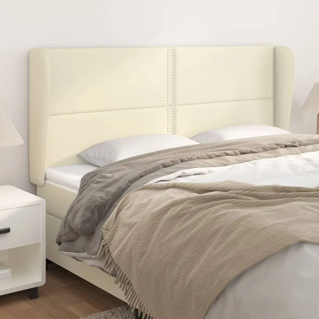 vidaXL Cabeceira cama c/ abas couro artificial 183x23x118/128 cm creme