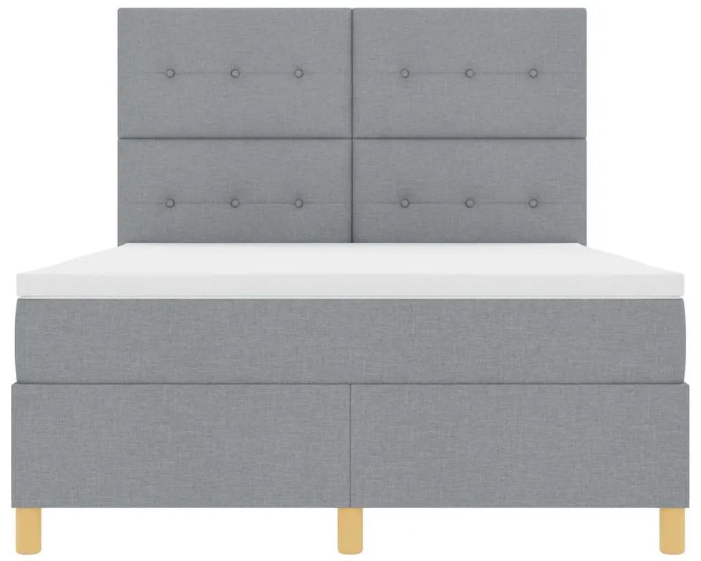 Cama com Estrutura Box Spring e Colchão &amp; Luz LED Cinzento Claro 140x2