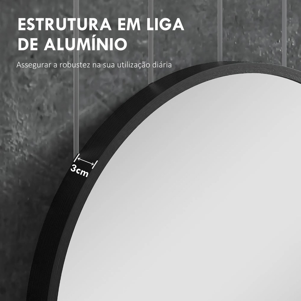 Espelho Casa de Banho Ovalado 60x90 cm Espelho Decorativo de Parede com Estrutura de Alumínio para Sala Corredor Preto