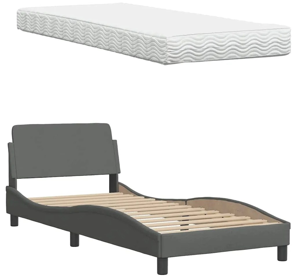 Cama com colchão 90x200 cm tecido cinzento-escuro