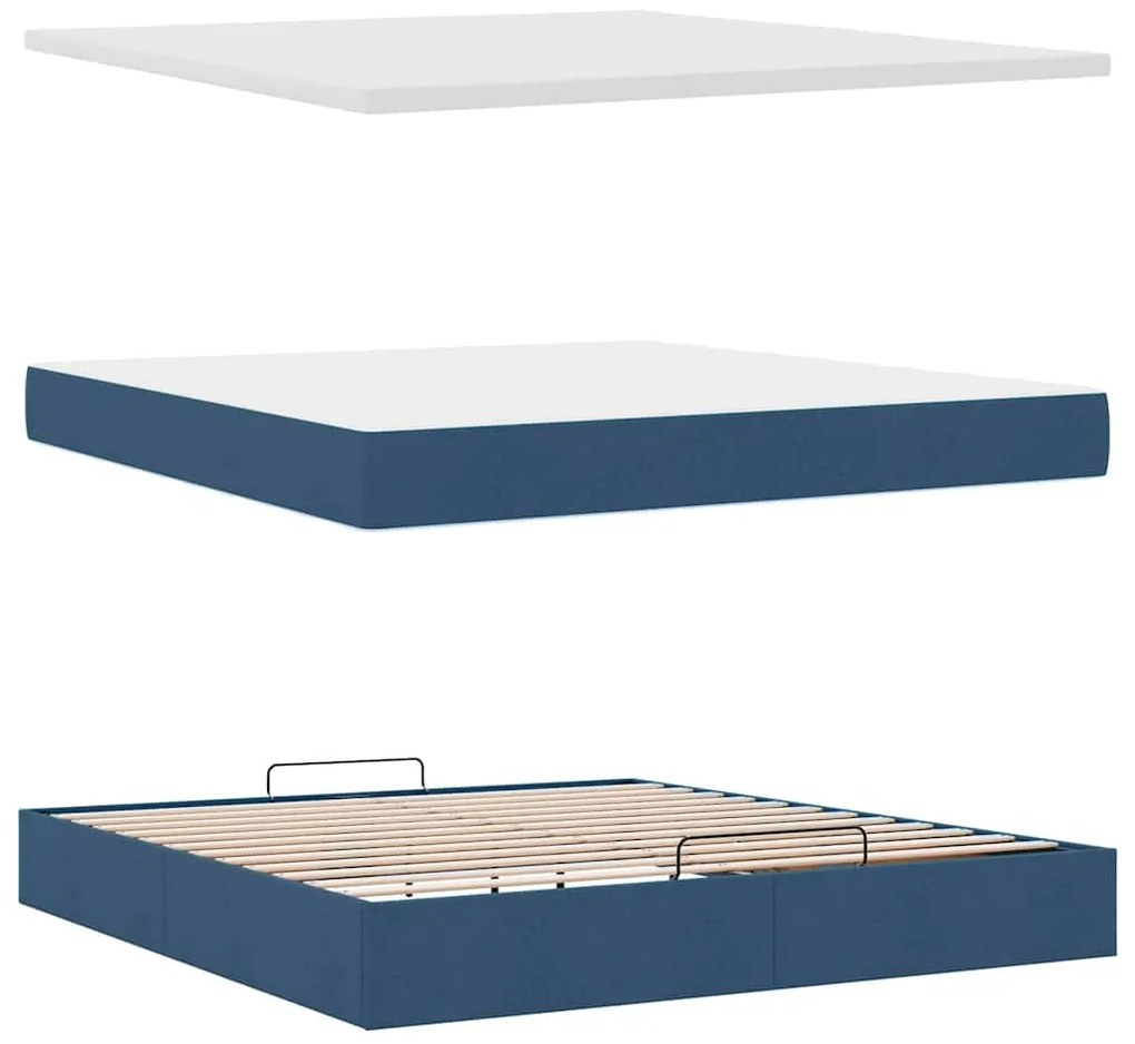 Estrutura de cama otomana com colchão 160x200 cm tecido azul