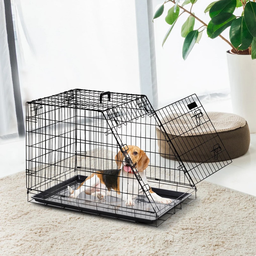 Gaiola de transporte para cães, tamanho L, dim. 78 x 47 x 55 cm, metal preto