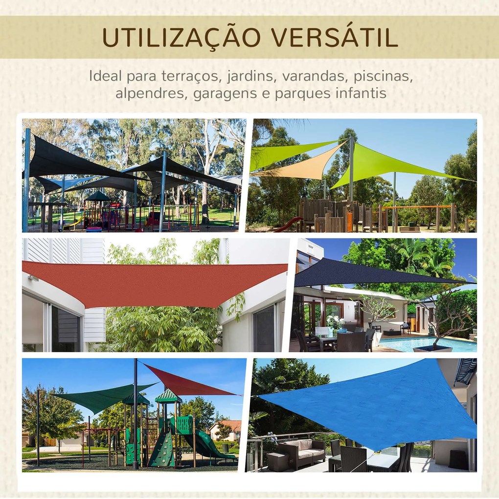 Vela de Sombra Retangular 4x6 m Toldo Vela de HDPE com Anéis de Aço In