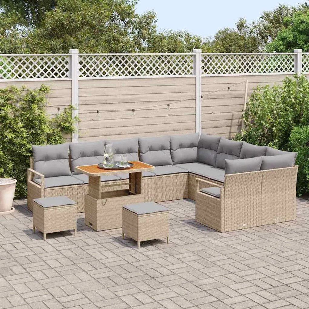 Conjunto de Sofá de Jardim vidaXL de 12 Peças com Almofadas Bege Poly