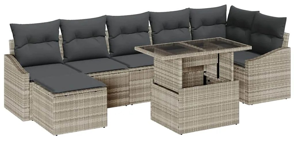 Conjunto de Sofá de Jardim de 8 Peças com Almofadas Cinza Claro em Rat
