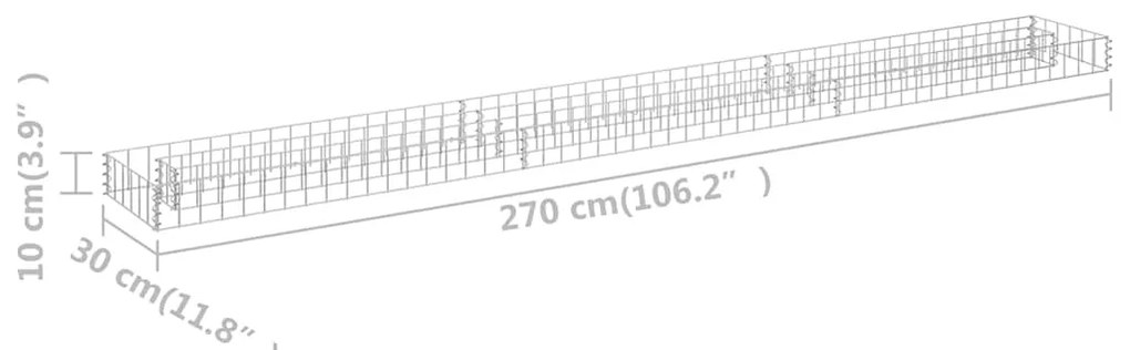 Canteiro elevado/cesto gabião 270x30x10 cm aço galvanizado