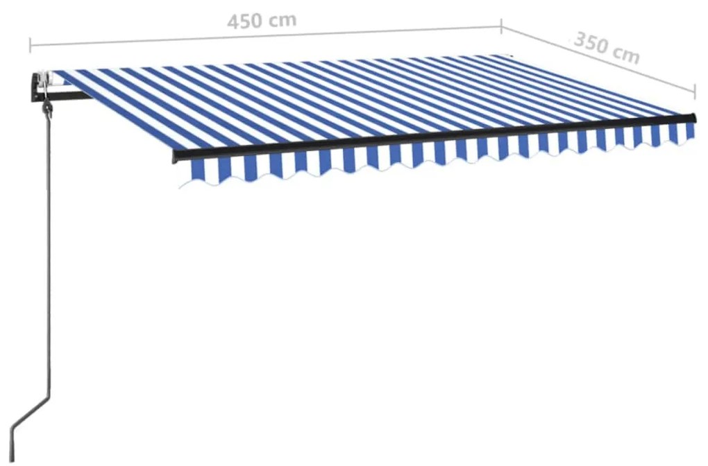 Toldo automático c/ LED e sensor de vento 450x350cm azul/branco