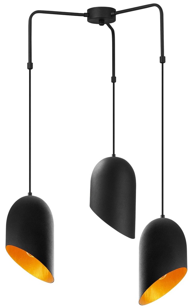 Candeeiro de Teto Kesik – Preto e Dourado – Diâmetro 52 cm, Altura 100