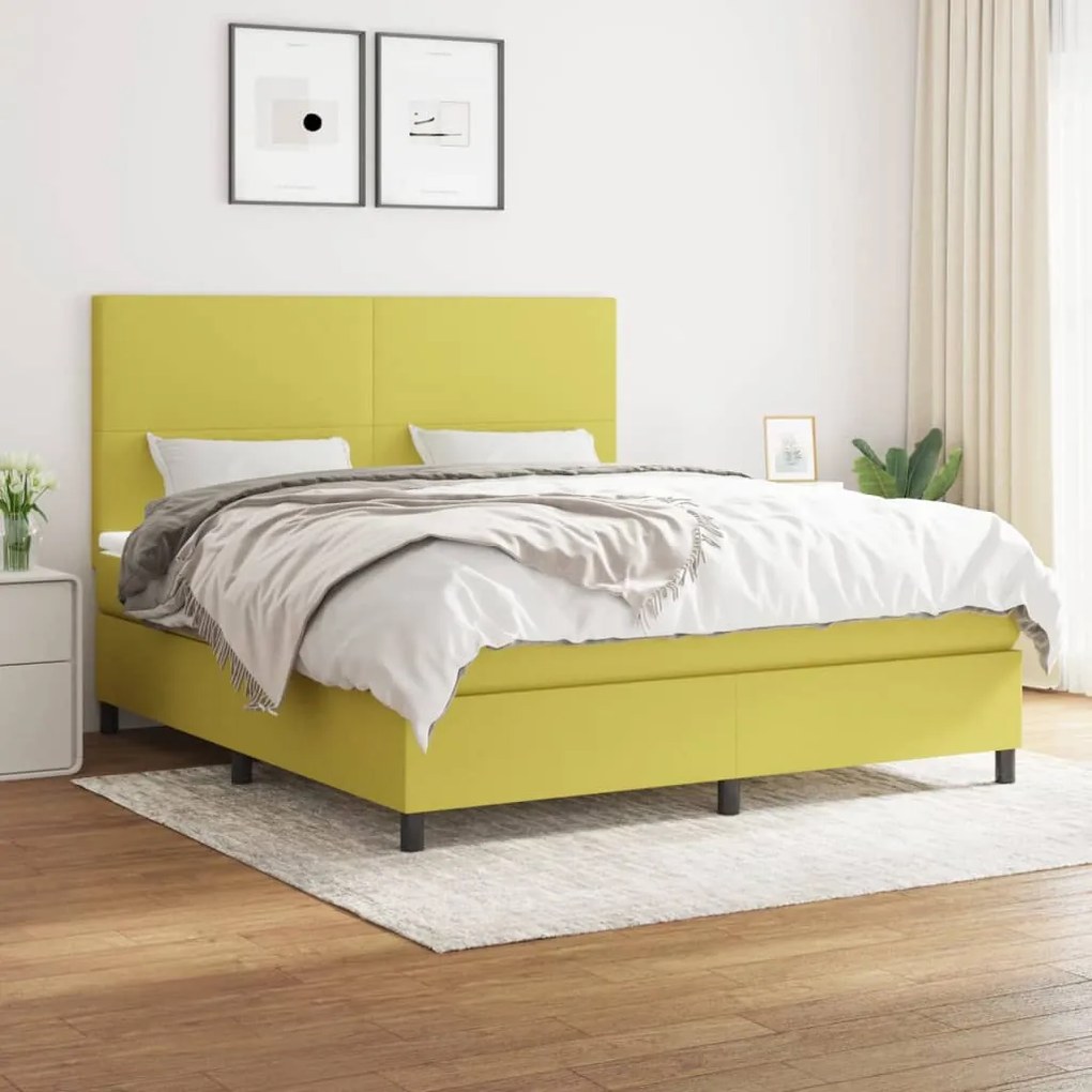 vidaXL Cama com molas/colchão 180x200 cm tecido verde