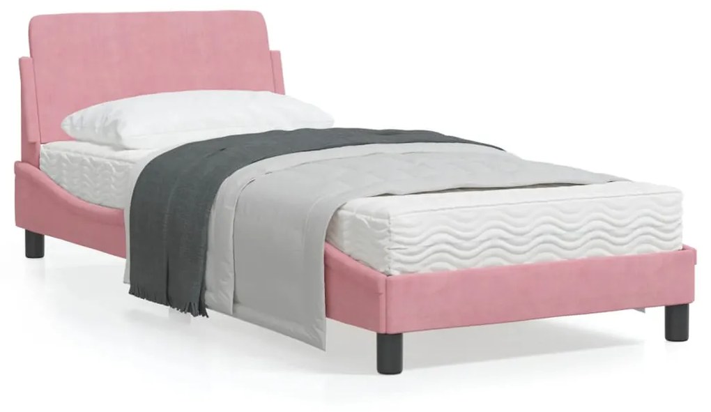 373117 vidaXL Estrutura de cama c/ cabeceira 90x200 cm veludo rosa