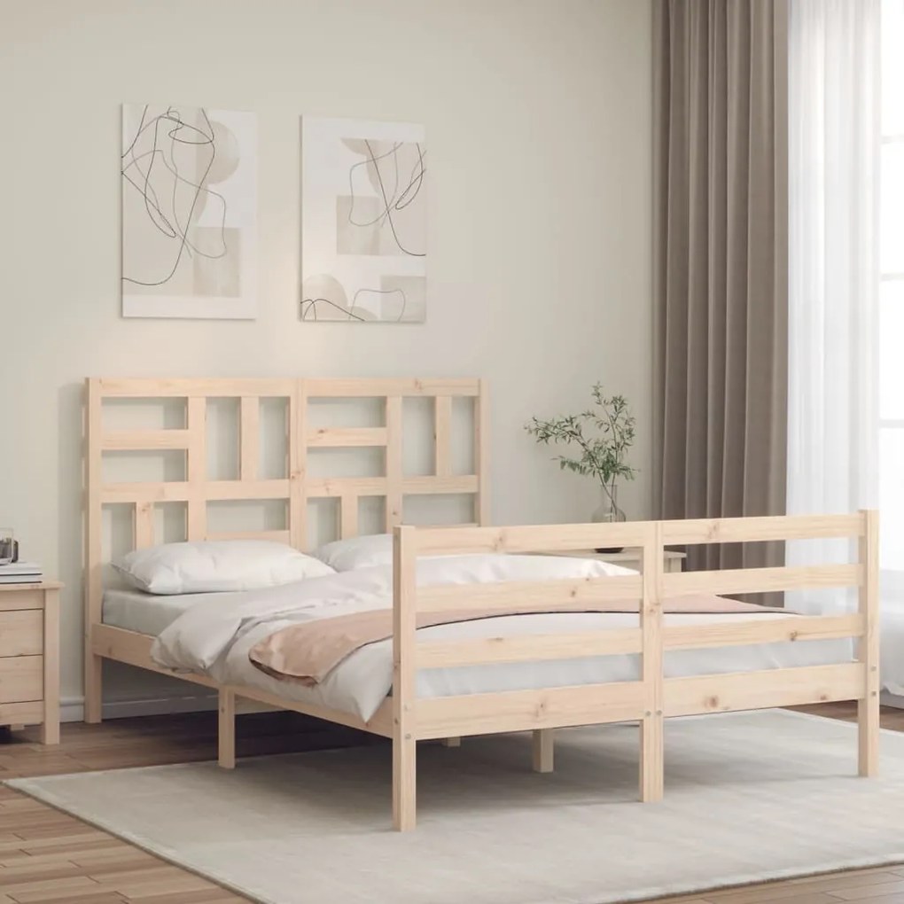 3194896 vidaXL Estrutura de cama com cabeceira 140x200 cm madeira maciça