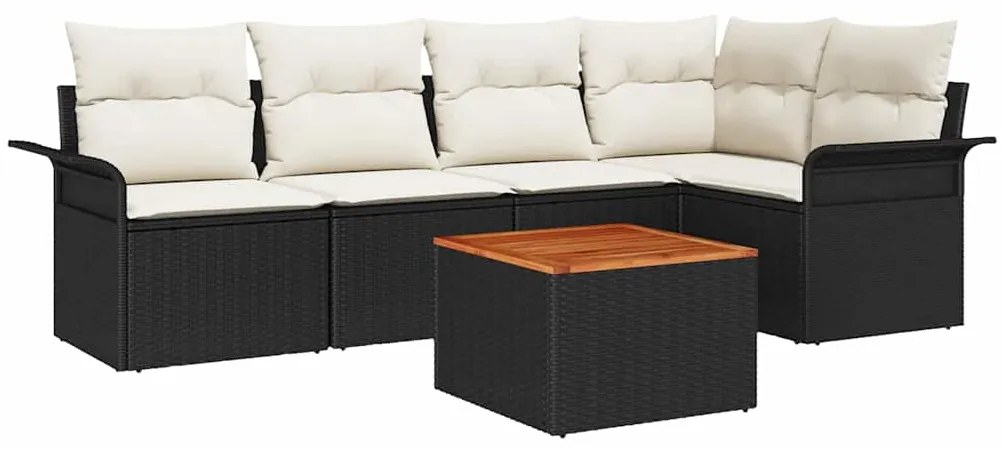 Conjunto de Sofá de Jardim de 6 Peças com Almofadas Preto de Poliratta