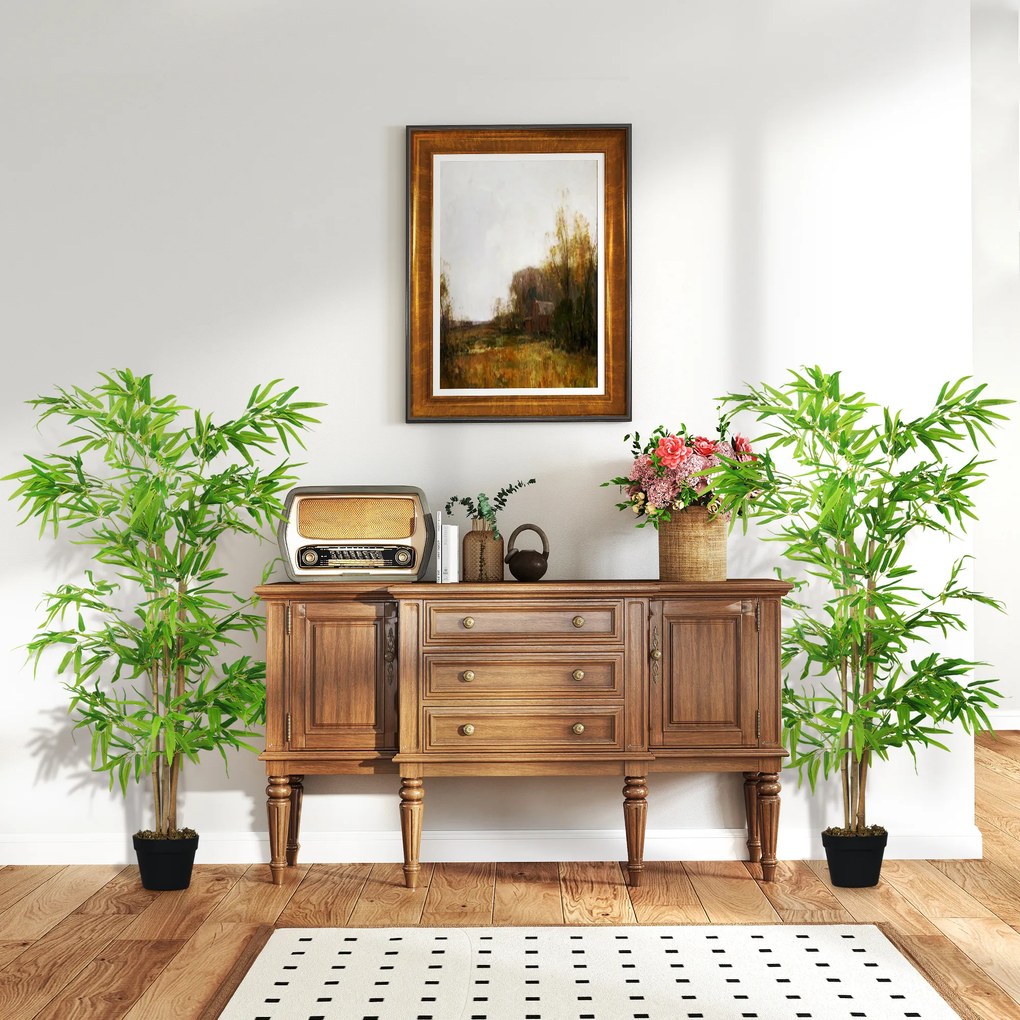 Conjunto de 2 bambus artificiais - Altura 1,5 m 644 folhas densas e realistas - Vaso incluído Preto com líquen verde