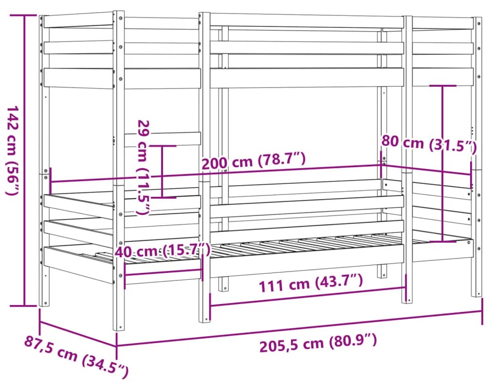 Beliche 80x200 cm madeira de pinho maciça castanho cera