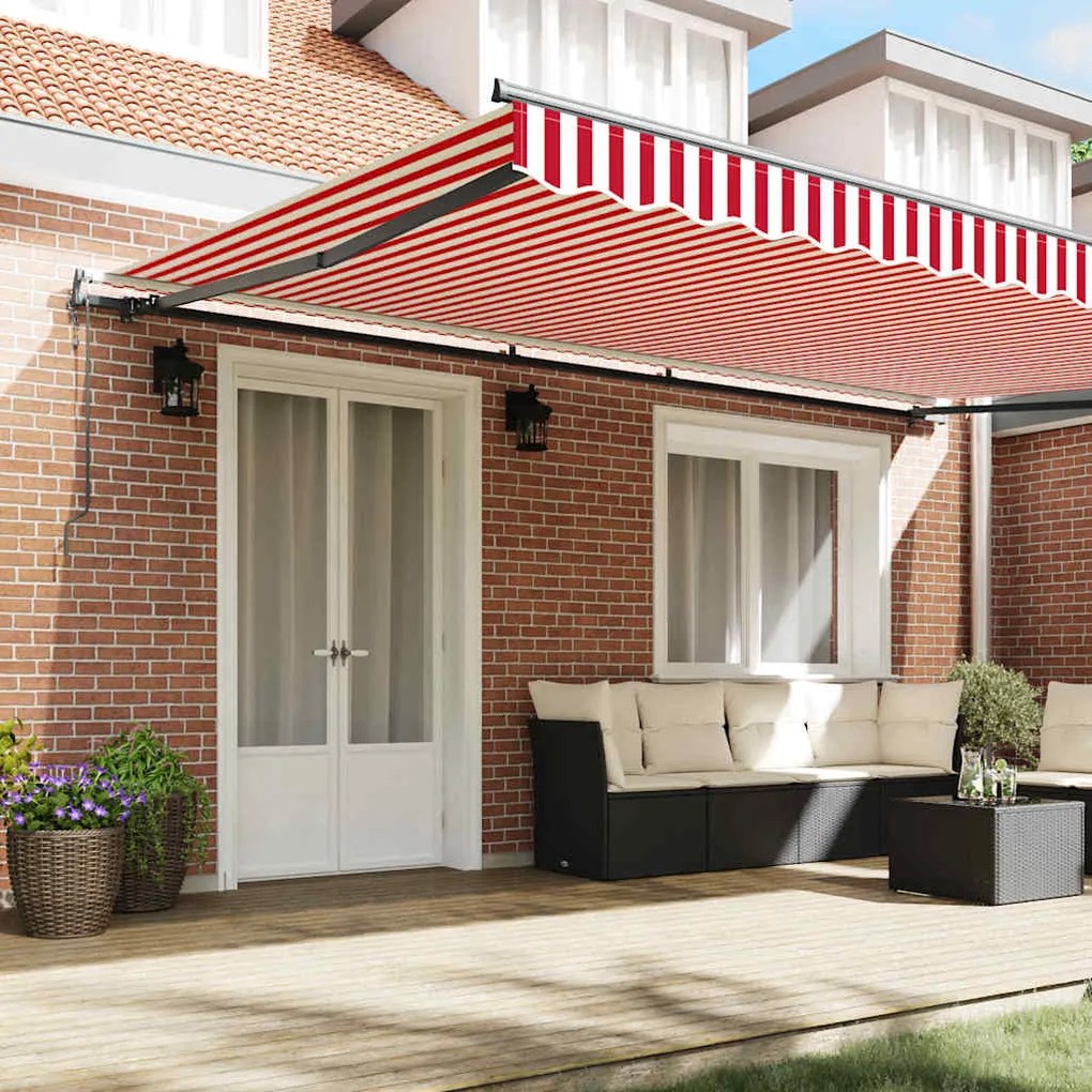 Toldo Retrátil Automático Listrado Vermelho e Branco 500x300 cm