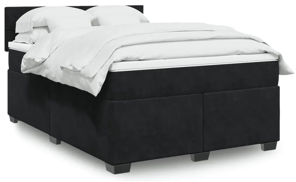 vidaXL Cama com molas/colchão 140x190 cm veludo preto