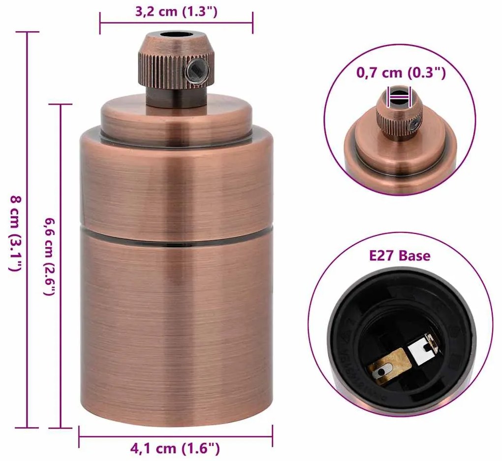Casquilhos de lâmpadas 2 pcs Bronze vermelho E27